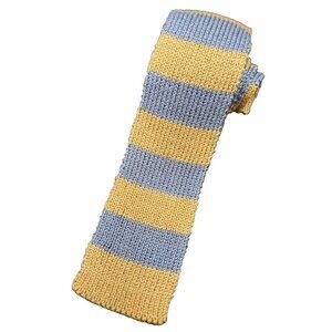 Square Tip Cotton Tie Men's Rugged Knitted Skinny Blue Gold Stripes Winter GUC